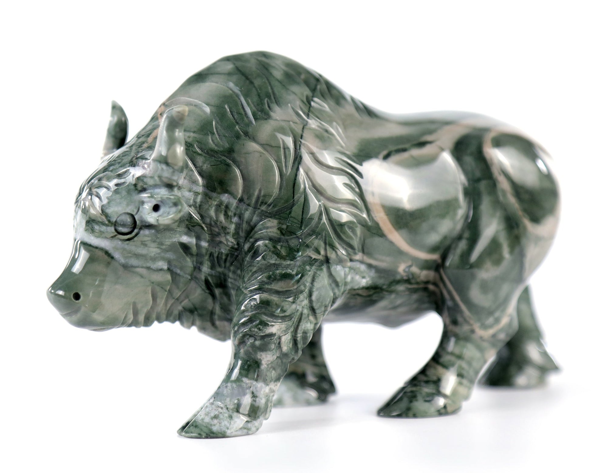 Nicedony 6.3" Jiulong Jade Hand Carved Crystal Cattle Sculpture - View 14