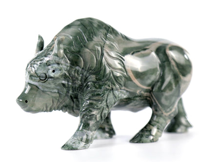 Nicedony 6.3" Jiulong Jade Hand Carved Crystal Cattle Sculpture - View 14