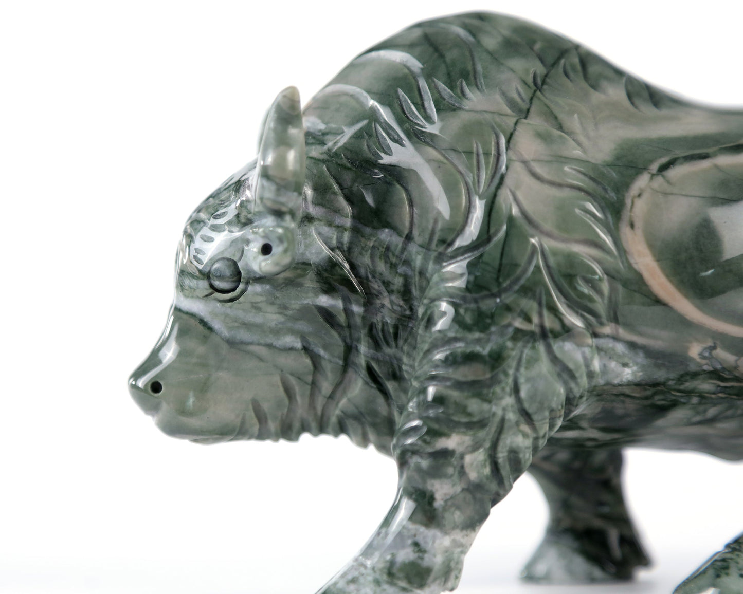 Nicedony 6.3" Jiulong Jade Hand Carved Crystal Cattle Sculpture - View 24