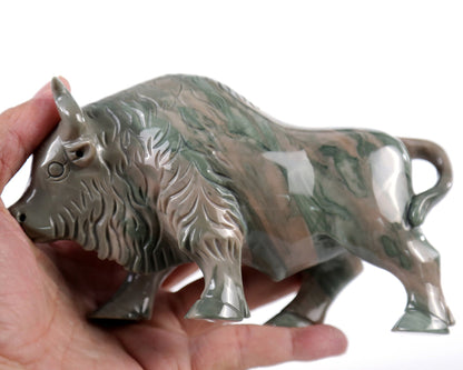 Nicedony 6.3" Jiulong Jade Hand Carved Crystal Cattle Sculpture - View 10