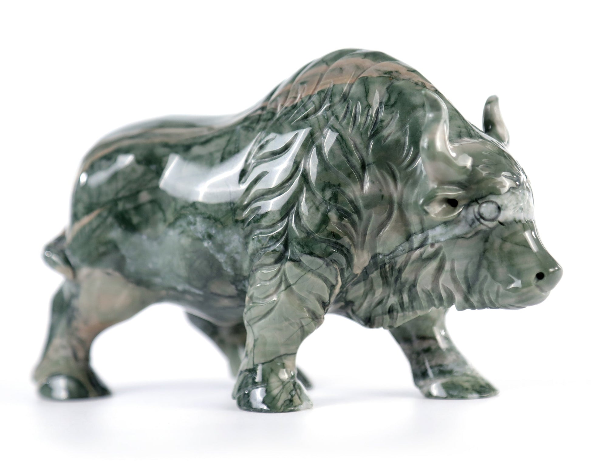 Nicedony 6.3" Jiulong Jade Hand Carved Crystal Cattle Sculpture - View 16