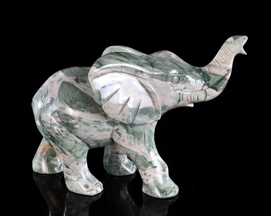 Nicedony 6.3" Jiulong Jade Hand Carved Crystal Elephant Sculpture
