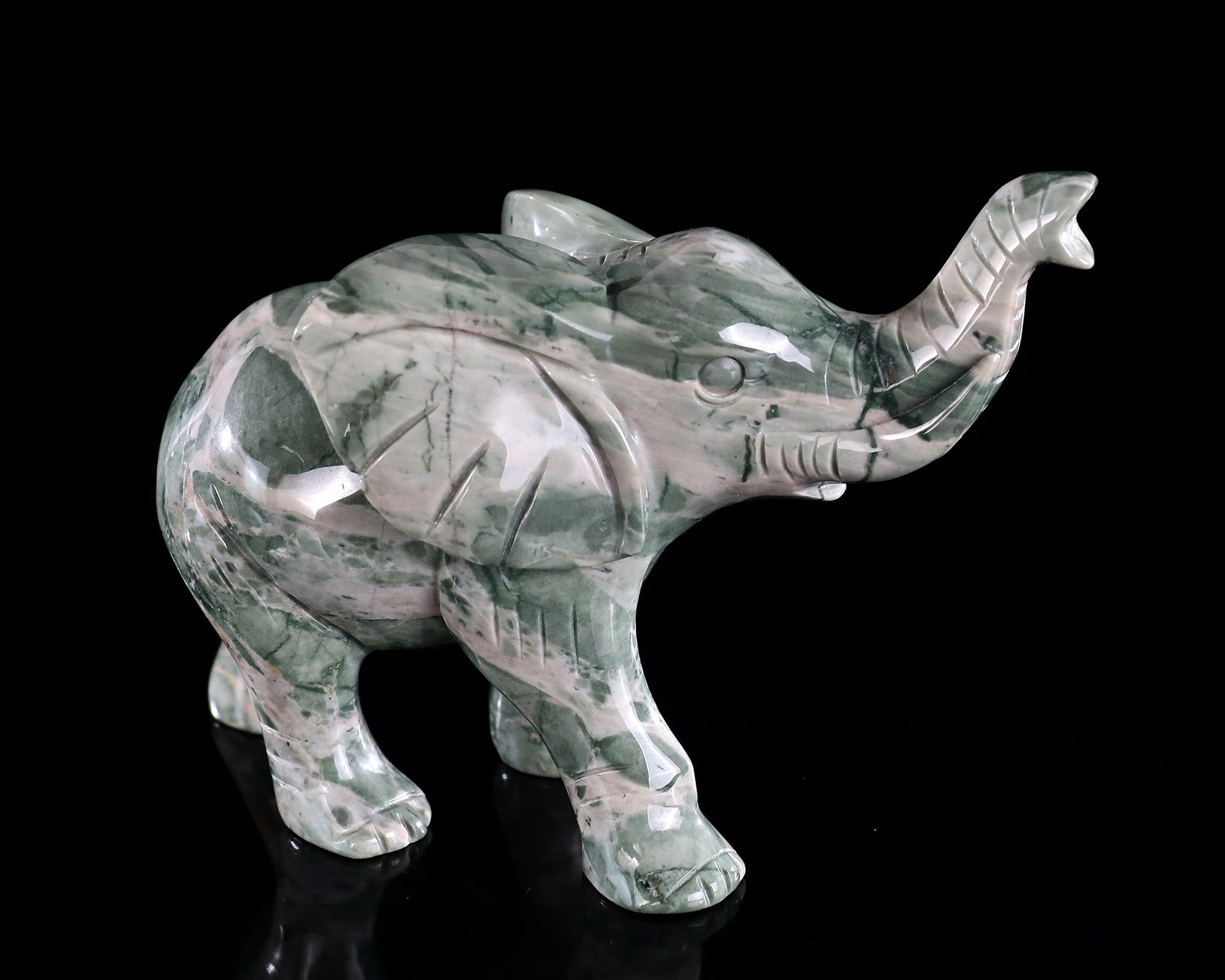Nicedony 6.3" Jiulong Jade Hand Carved Crystal Elephant Sculpture - View 2