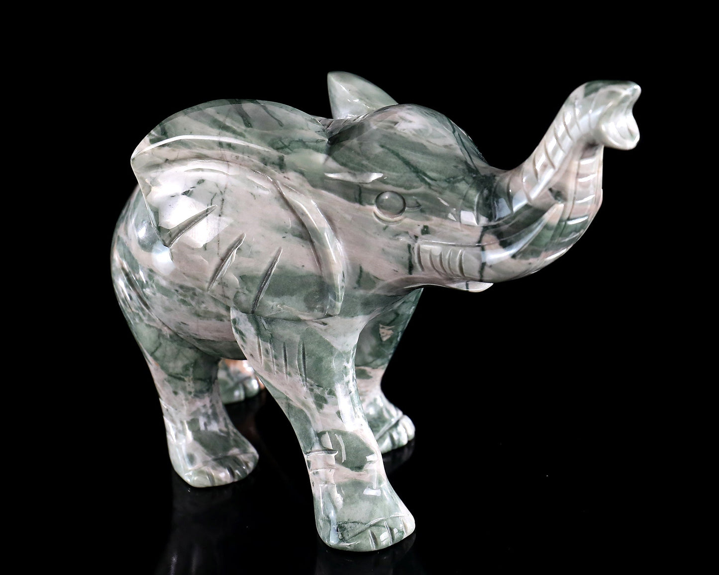 Nicedony 6.3" Jiulong Jade Hand Carved Crystal Elephant Sculpture - View 3