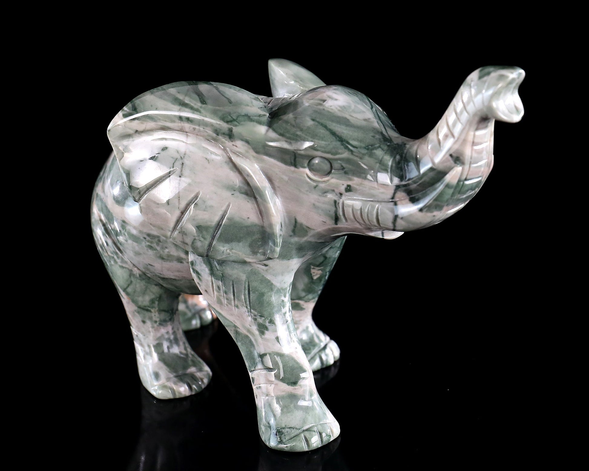 Nicedony 6.3" Jiulong Jade Hand Carved Crystal Elephant Sculpture - View 3