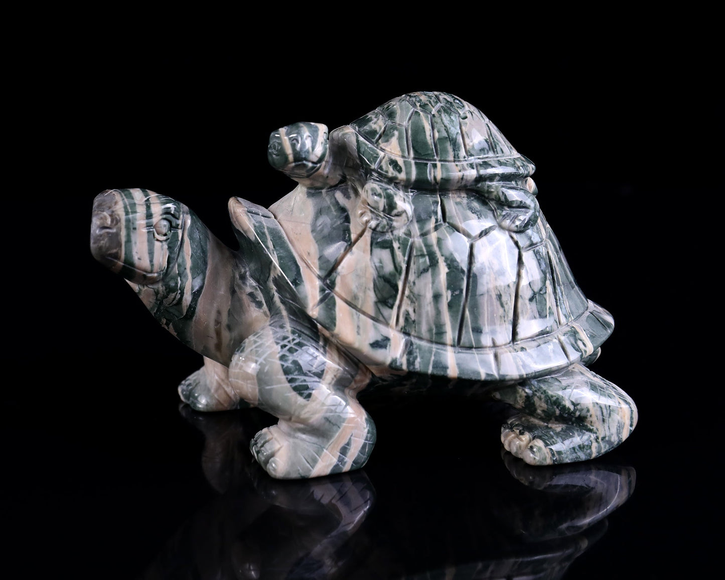 Nicedony 6.3" Jiulong Jade Hand Carved Crystal Turtles Sculpture