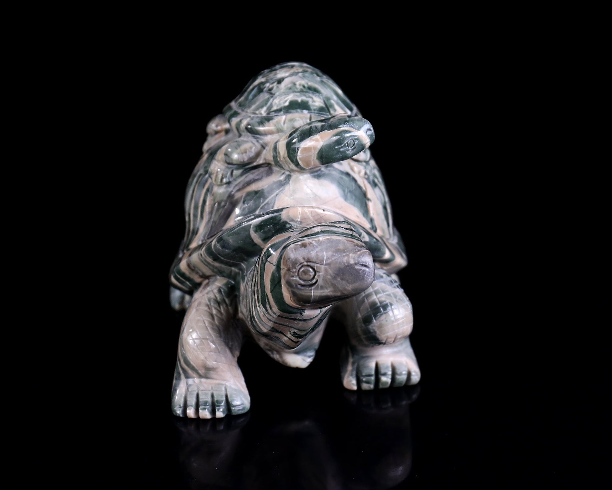 Nicedony 6.3" Jiulong Jade Hand Carved Crystal Turtles Sculpture - View 7