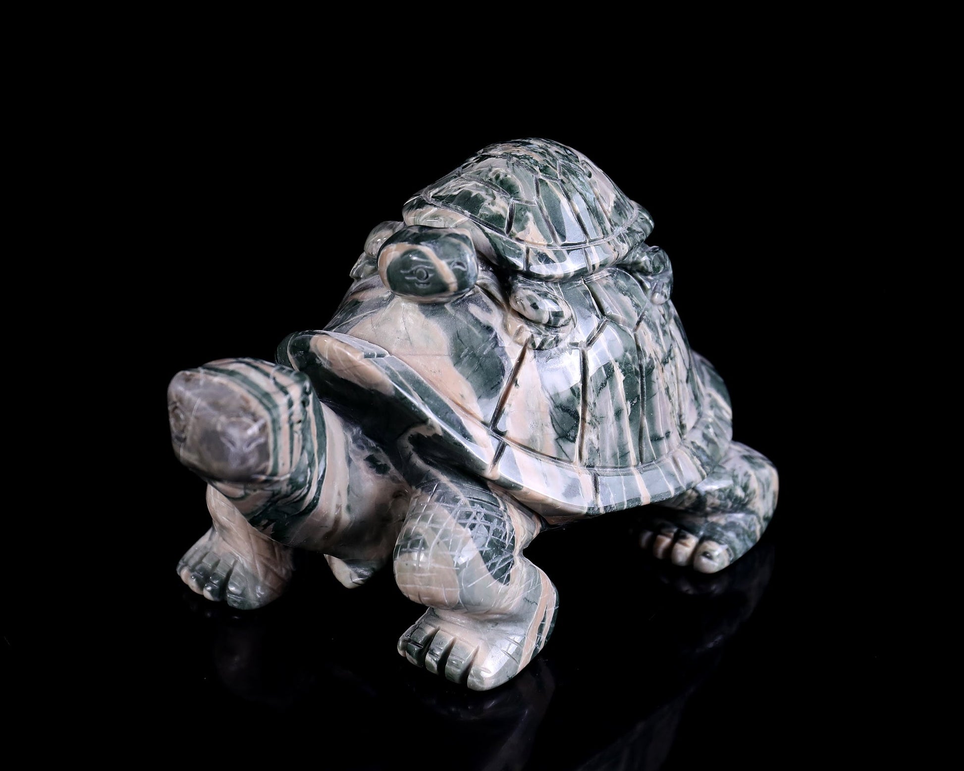 Nicedony 6.3" Jiulong Jade Hand Carved Crystal Turtles Sculpture - View 9