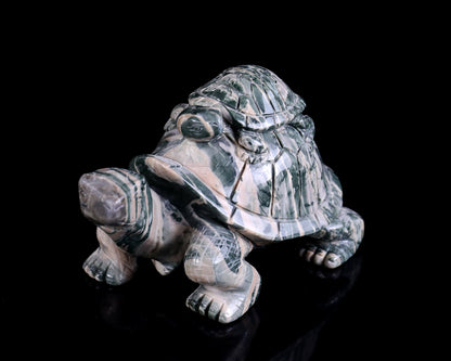 Nicedony 6.3" Jiulong Jade Hand Carved Crystal Turtles Sculpture - View 9