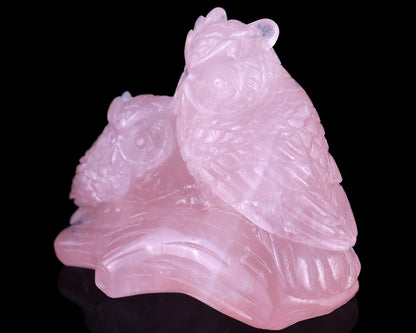Nicedony 6.3" Rose Quartz Hand Carved Crystal Owls Sculpture - View 6