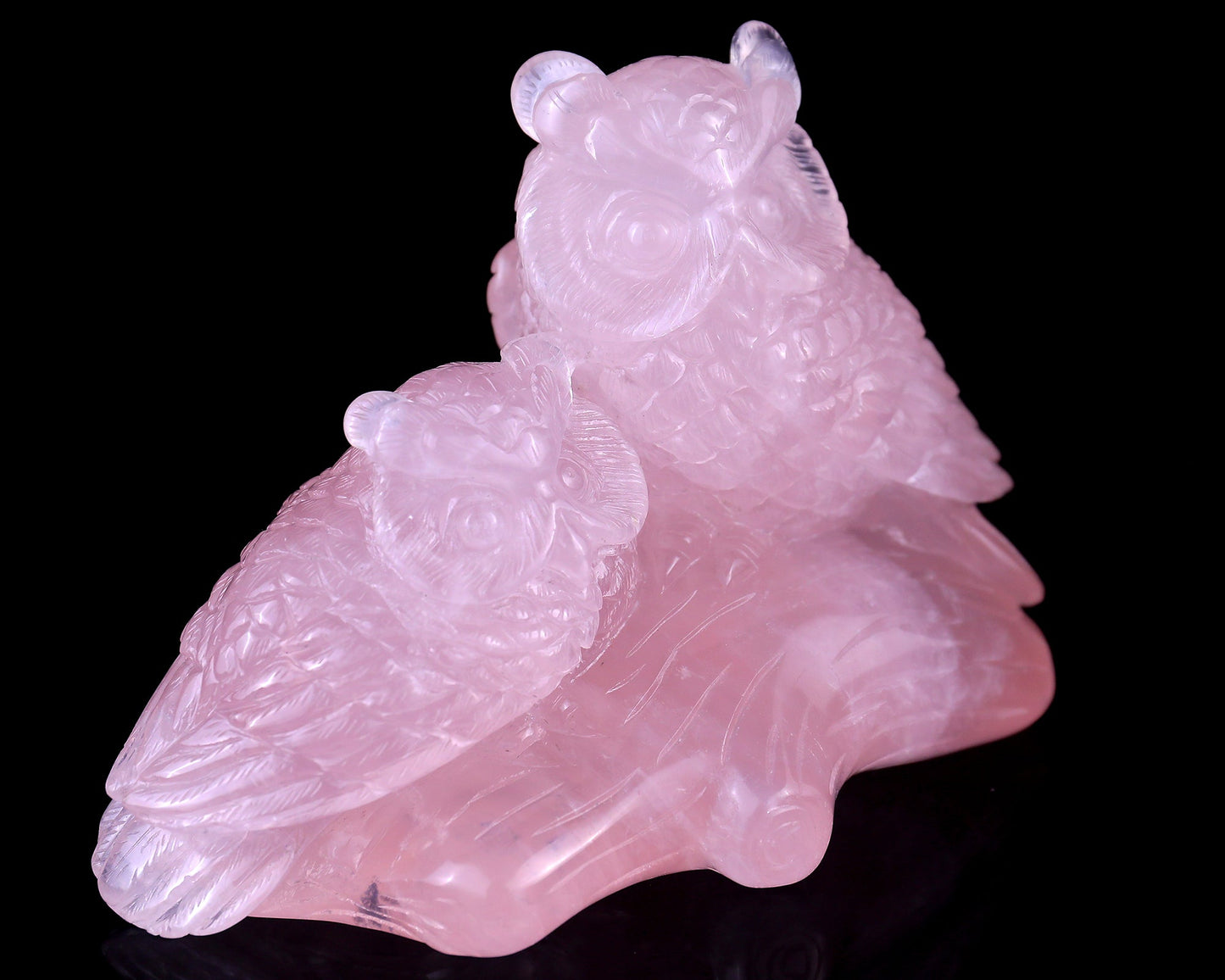 Nicedony 6.3" Rose Quartz Hand Carved Crystal Owls Sculpture - View 5