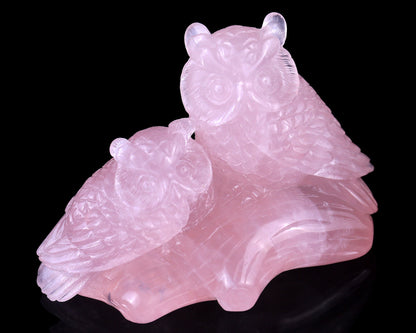 Nicedony 6.3" Rose Quartz Hand Carved Crystal Owls Sculpture - View 7