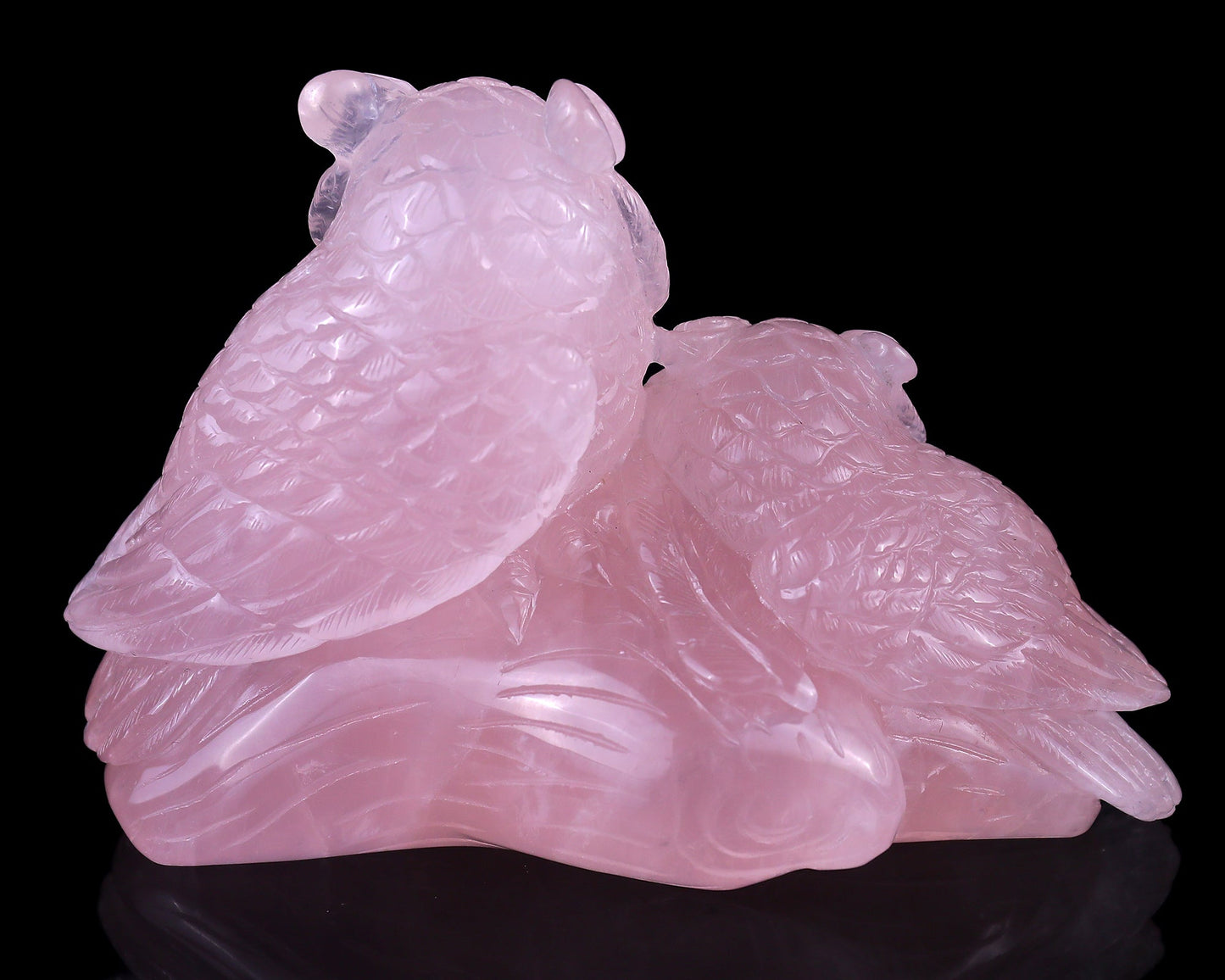 Nicedony 6.3" Rose Quartz Hand Carved Crystal Owls Sculpture - View 2