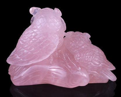 Nicedony 6.3" Rose Quartz Hand Carved Crystal Owls Sculpture - View 2