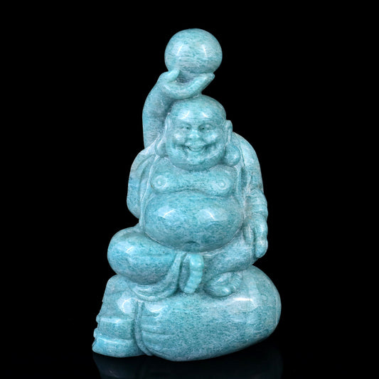 Nicedony 6.4" Amazonite Hand Carved Crystal Buddha Sculpture