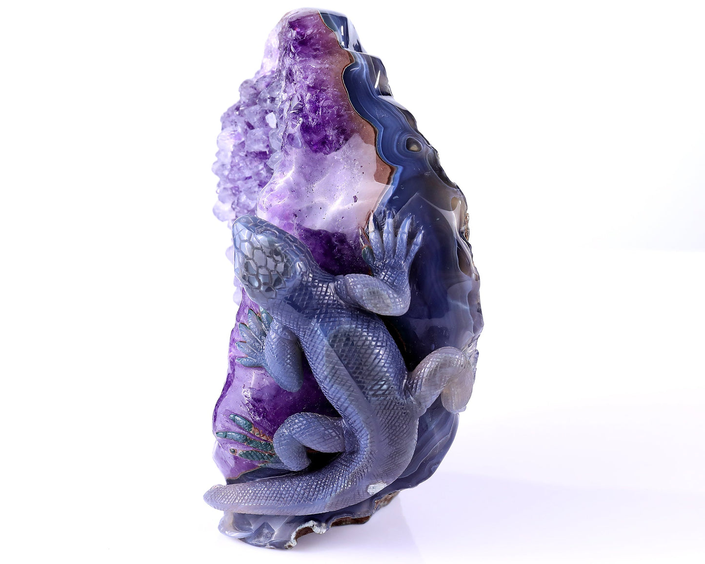 Nicedony 6.4" Amethyst Geode Agate Hand Carved Lizard Sculpture - View 8