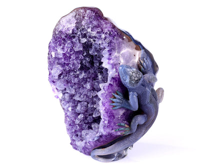 Nicedony 6.4" Amethyst Geode Agate Hand Carved Lizard Sculpture - View 10