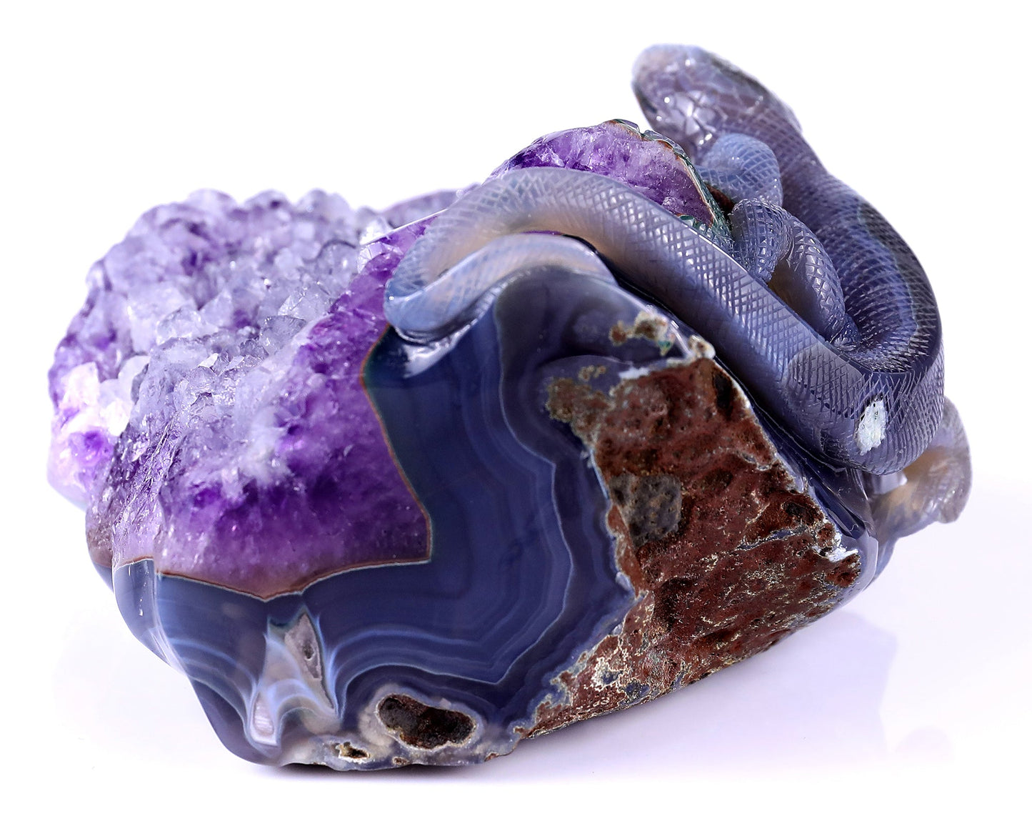 Nicedony 6.4" Amethyst Geode Agate Hand Carved Lizard Sculpture - View 9