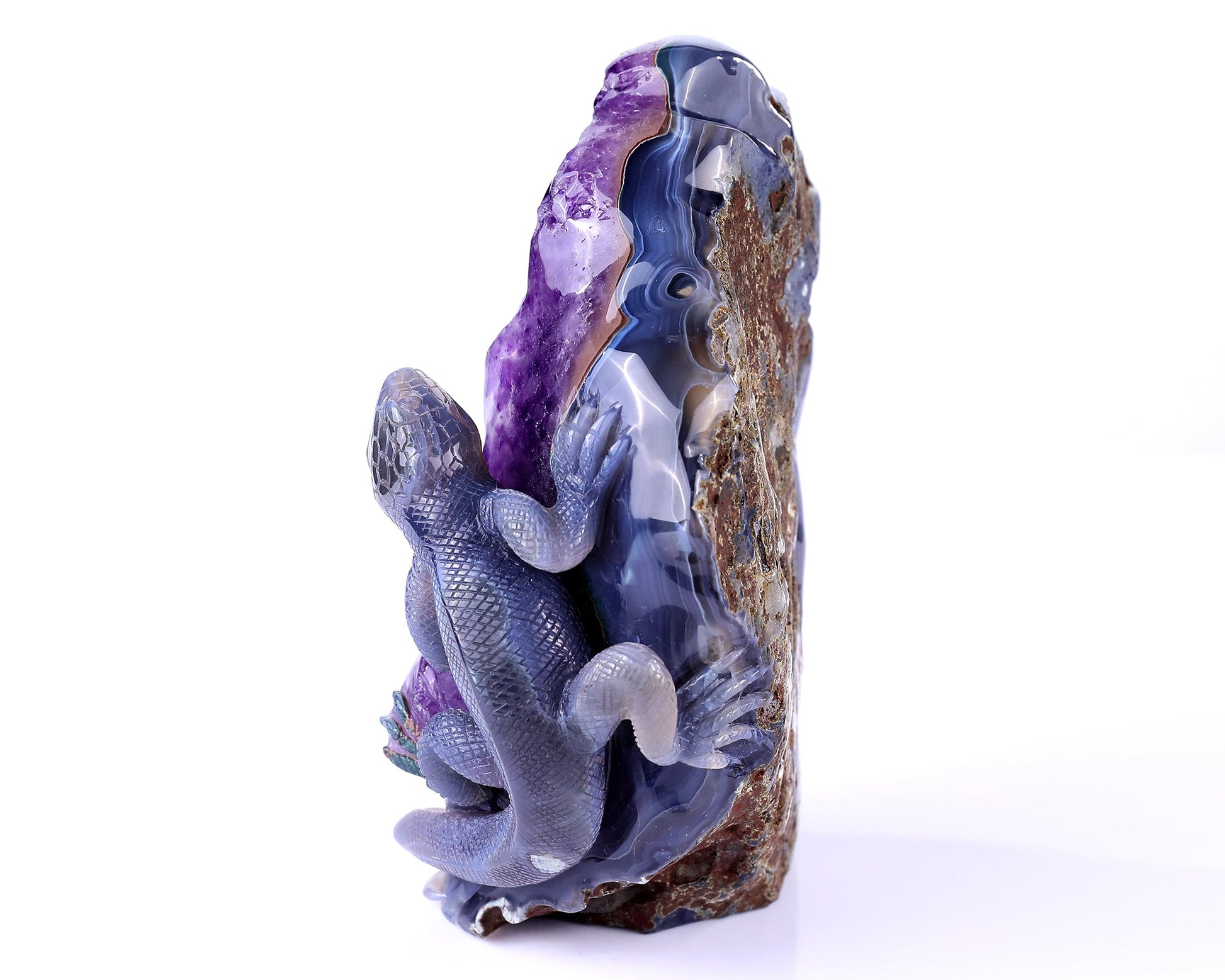 Nicedony 6.4" Amethyst Geode Agate Hand Carved Lizard Sculpture - View 7