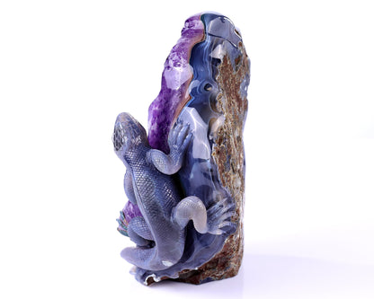 Nicedony 6.4" Amethyst Geode Agate Hand Carved Lizard Sculpture - View 7
