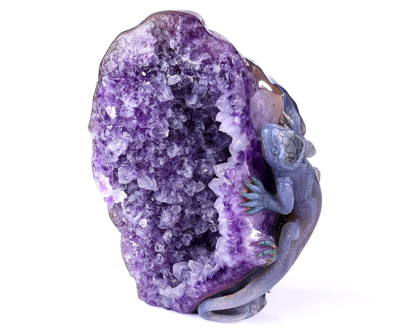 Nicedony 6.4" Amethyst Geode Agate Hand Carved Lizard Sculpture - View 3
