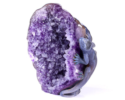 Nicedony 6.4" Amethyst Geode Agate Hand Carved Lizard Sculpture - View 3