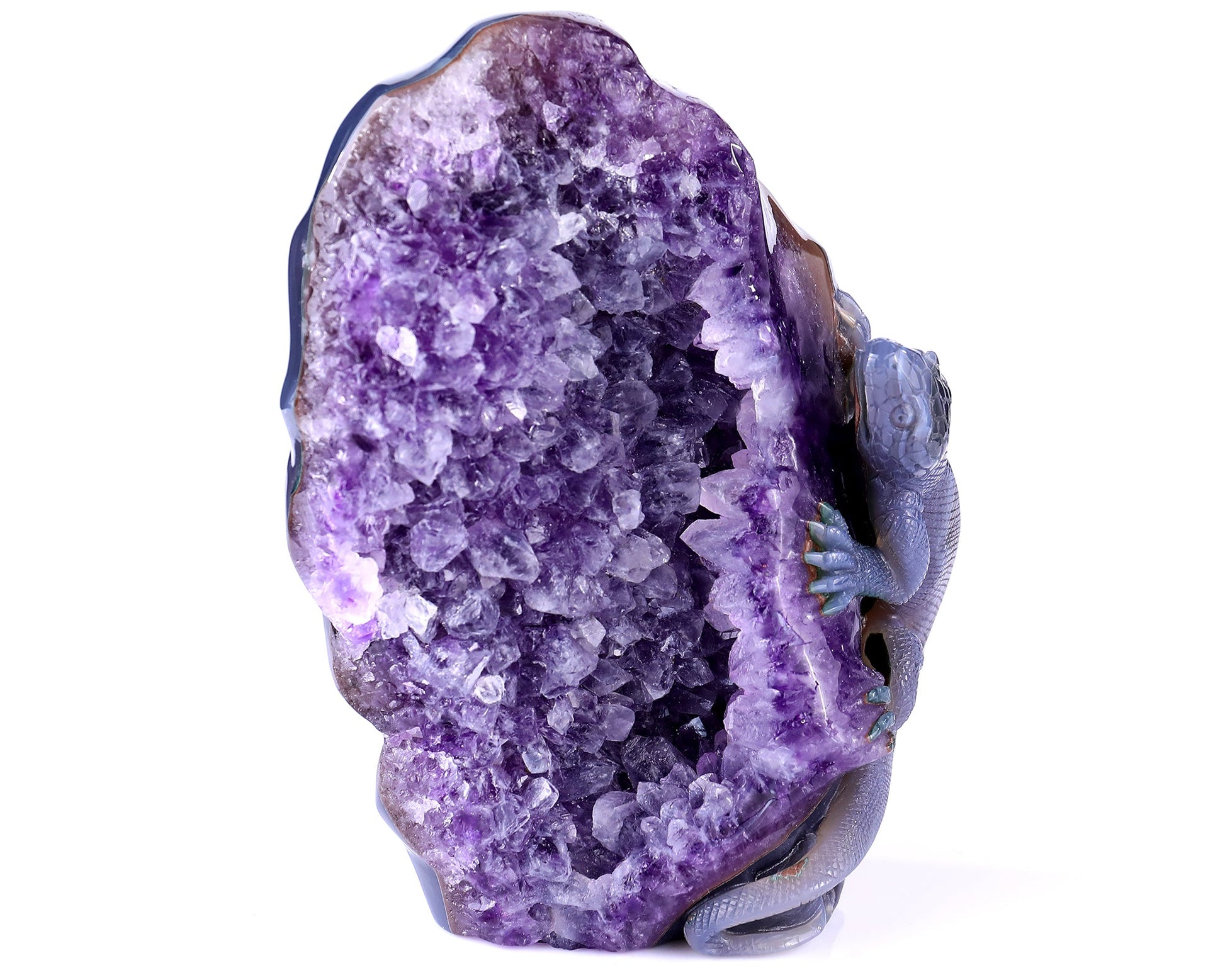 Nicedony 6.4" Amethyst Geode Agate Hand Carved Lizard Sculpture - View 4