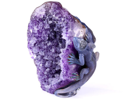 Nicedony 6.4" Amethyst Geode Agate Hand Carved Lizard Sculpture - View 2