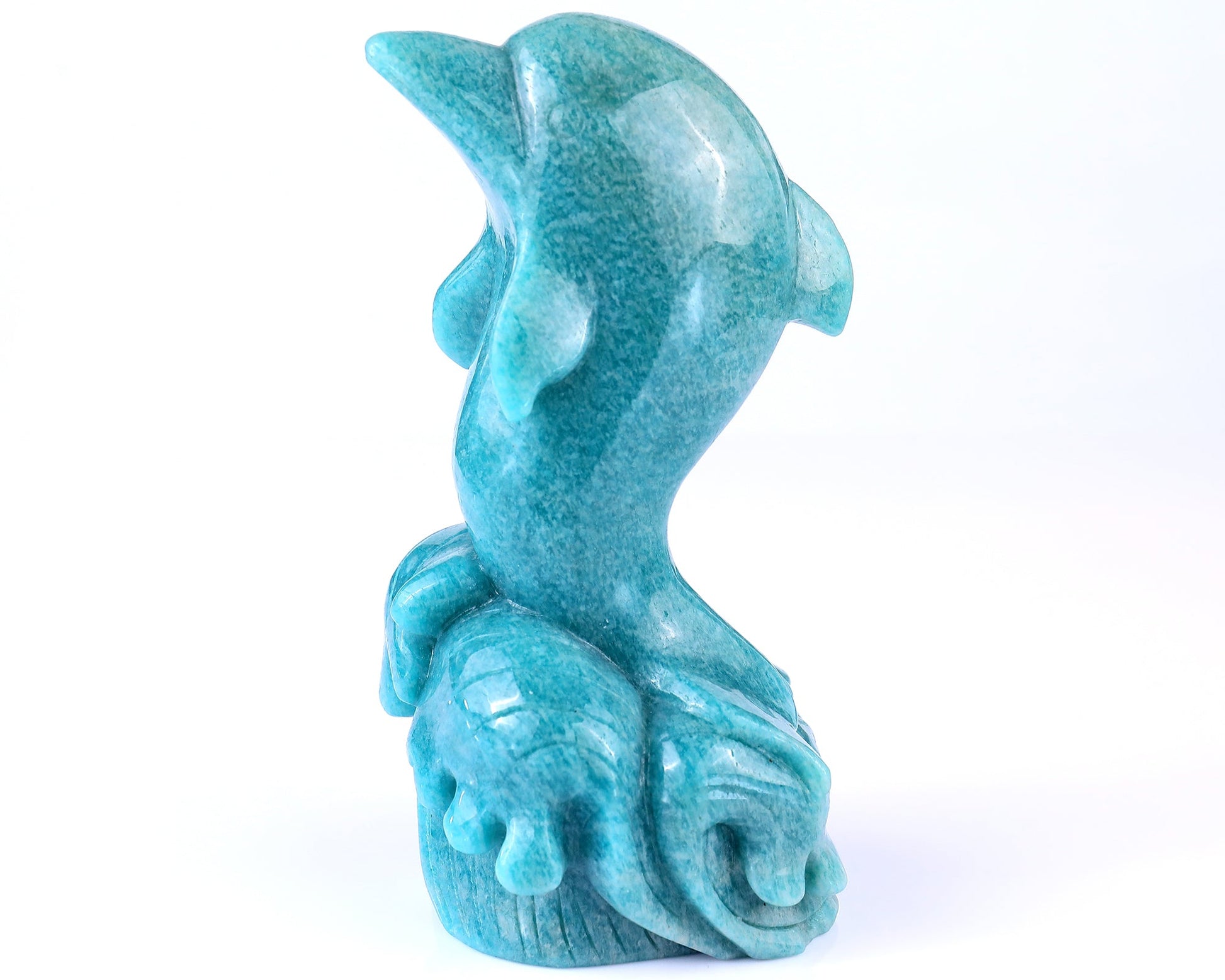 Nicedony 6.5" Amazonite Blue Chalcedony Hand Carved Dolphin Sculpture