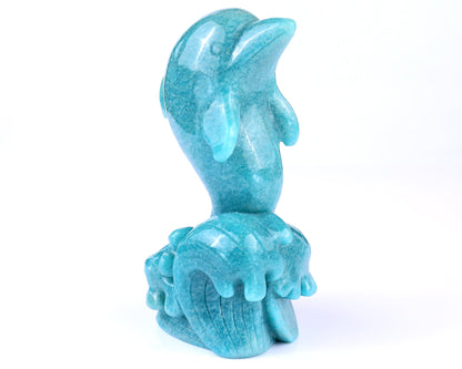 Nicedony 6.5" Amazonite Blue Chalcedony Hand Carved Dolphin Sculpture - View 2