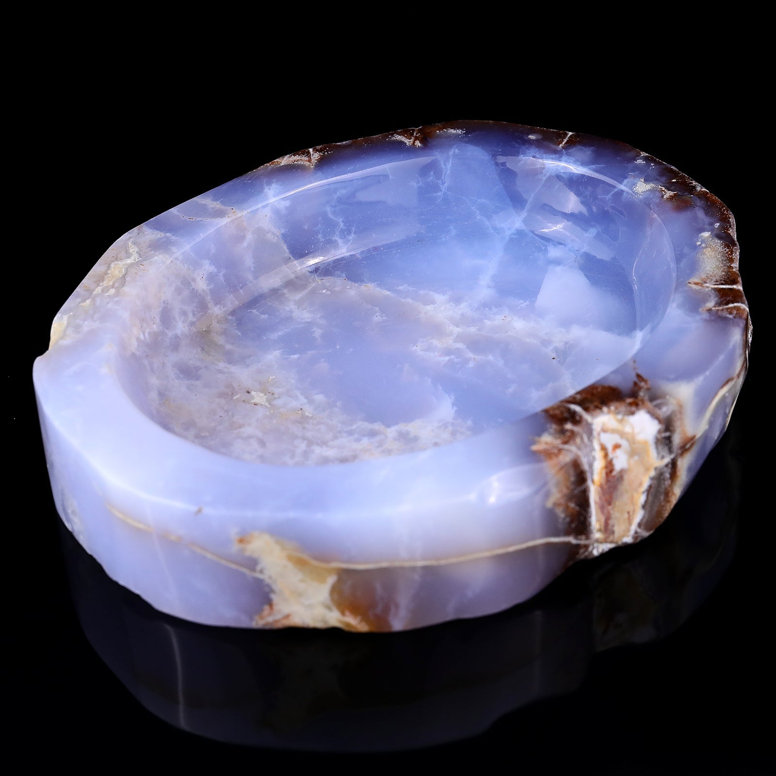 Nicedony 6.5" Blue Chalcedony Hand Carved Crystal Ashtray Fruit Tray