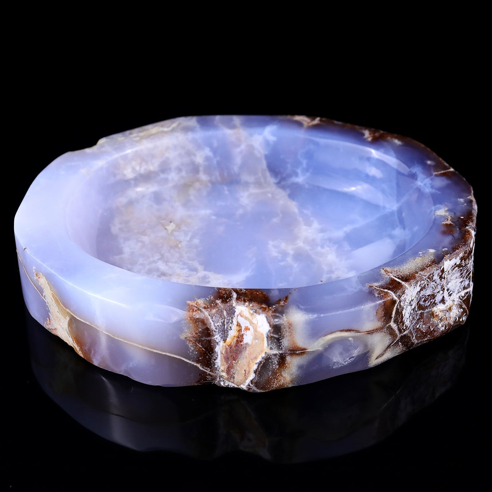 Nicedony 6.5" Blue Chalcedony Hand Carved Crystal Ashtray Fruit Tray - View 2