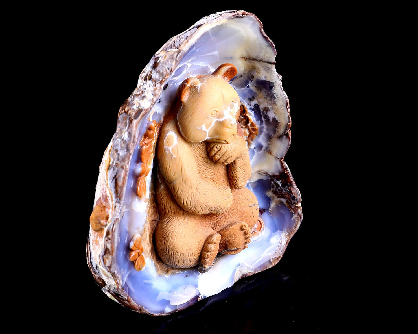 Nicedony 6.5" Blue Chalcedony Hand Carved Crystal Bear Sculpture - View 2
