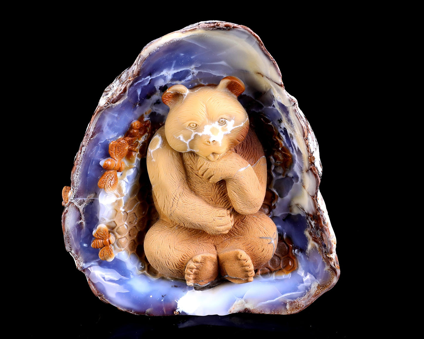 Nicedony 6.5" Blue Chalcedony Hand Carved Crystal Bear Sculpture