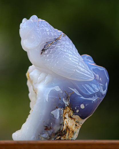 Nicedony 6.5" Blue Chalcedony Hand Carved Crystal Owl Sculpture - View 2