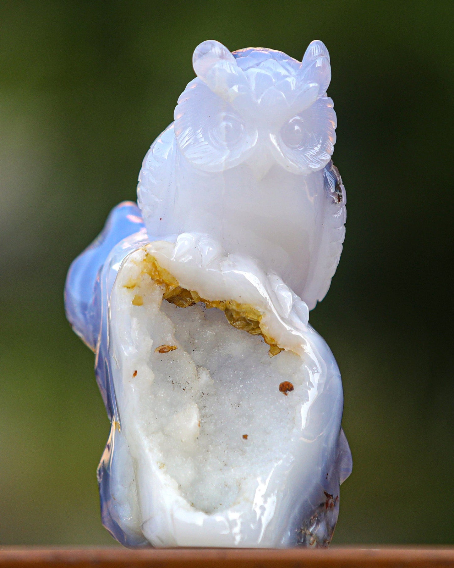 Nicedony 6.5" Blue Chalcedony Hand Carved Crystal Owl Sculpture - View 6