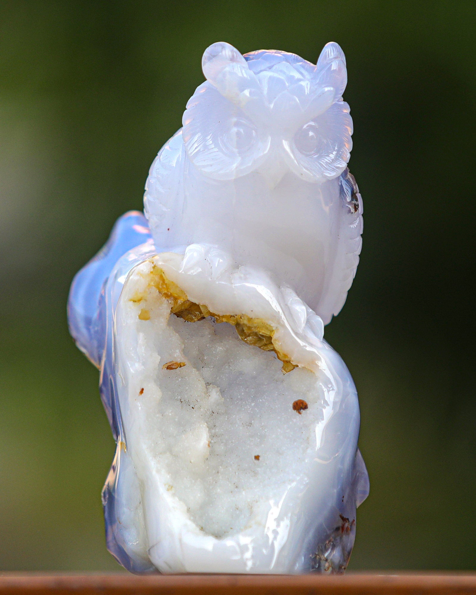 Nicedony 6.5" Blue Chalcedony Hand Carved Crystal Owl Sculpture - View 6