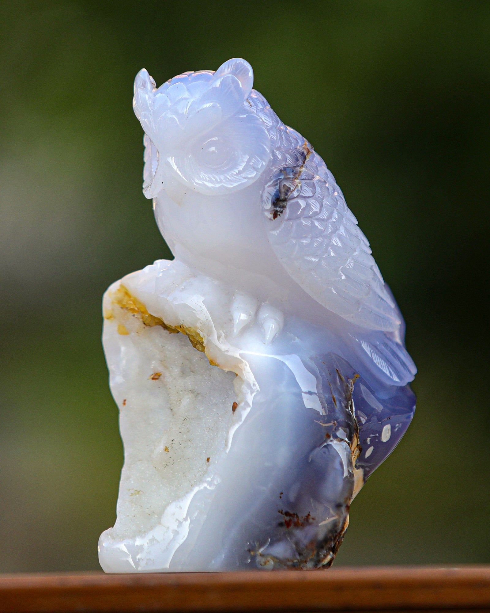 Nicedony 6.5" Blue Chalcedony Hand Carved Crystal Owl Sculpture - View 9
