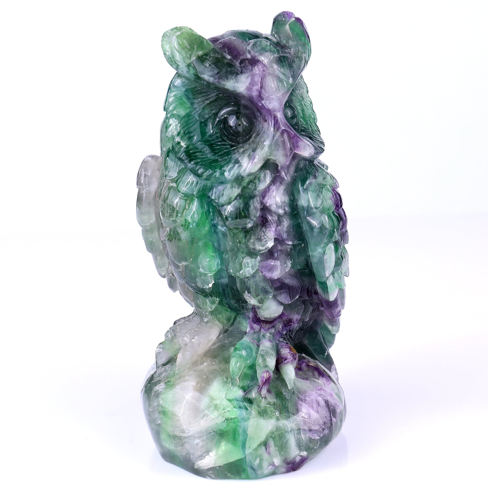 Nicedony 6.5" Fluorite Hand Carved Crystal Owl Sculpture