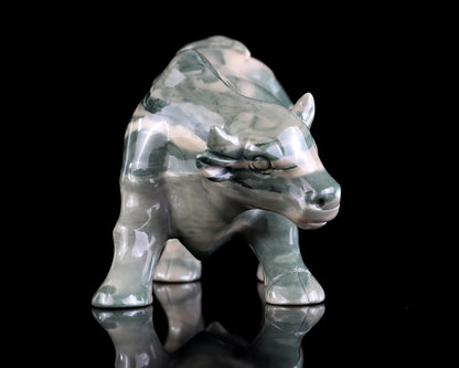 Nicedony 6.5" Jiulong Jade Hand Carved Crystal Cattle Sculpture - View 2