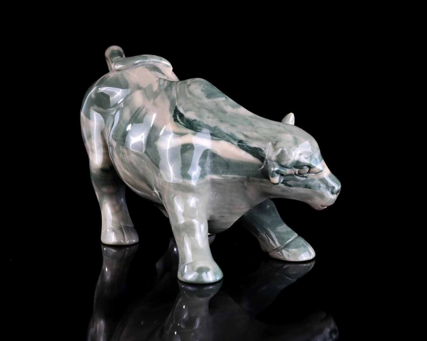 Nicedony 6.5" Jiulong Jade Hand Carved Crystal Cattle Sculpture - View 3