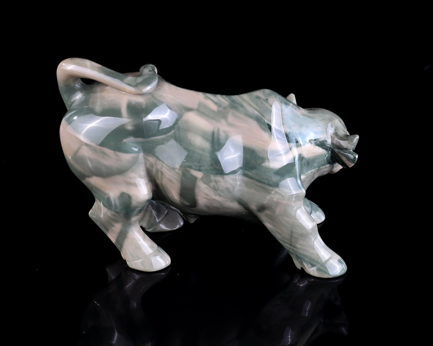 Nicedony 6.5" Jiulong Jade Hand Carved Crystal Cattle Sculpture - View 4