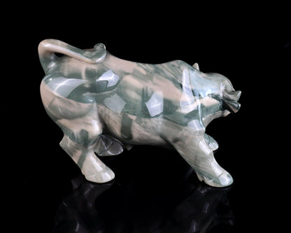 Nicedony 6.5" Jiulong Jade Hand Carved Crystal Cattle Sculpture - View 4