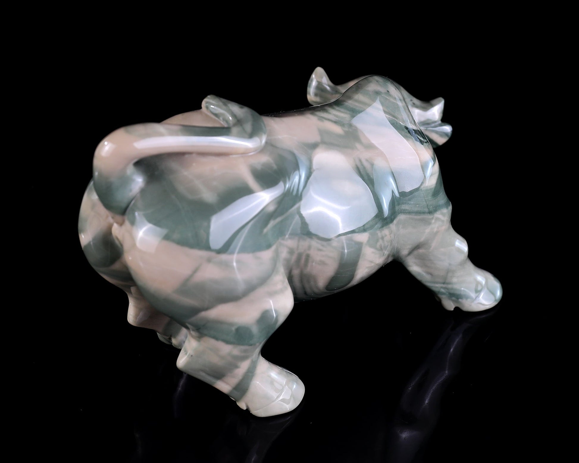 Nicedony 6.5" Jiulong Jade Hand Carved Crystal Cattle Sculpture - View 6