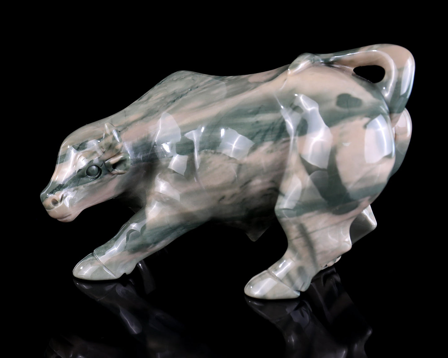 Nicedony 6.5" Jiulong Jade Hand Carved Crystal Cattle Sculpture - View 7