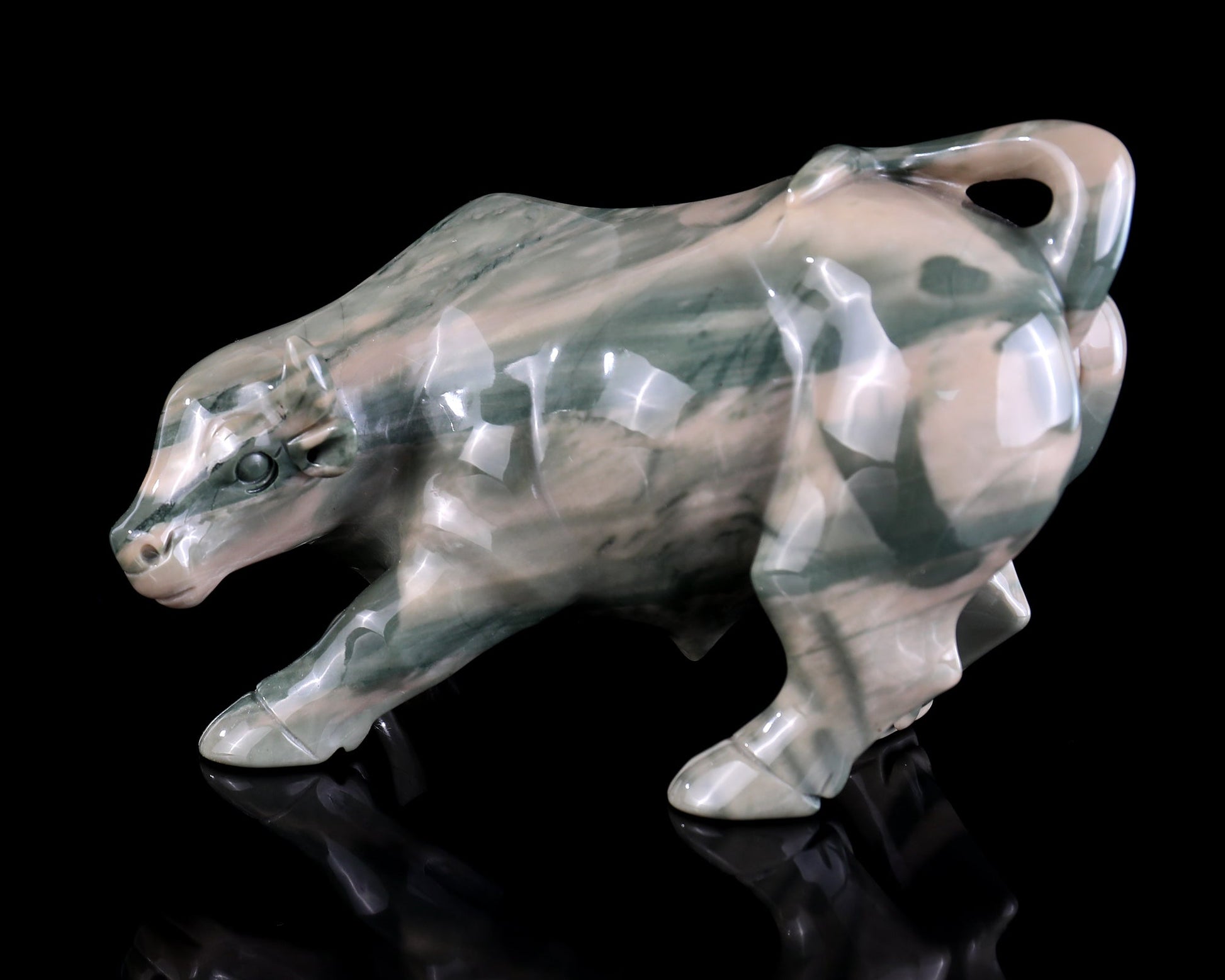 Nicedony 6.5" Jiulong Jade Hand Carved Crystal Cattle Sculpture - View 7