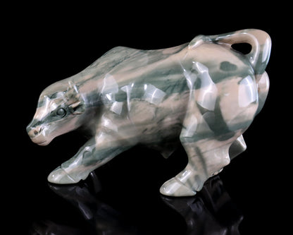 Nicedony 6.5" Jiulong Jade Hand Carved Crystal Cattle Sculpture - View 7