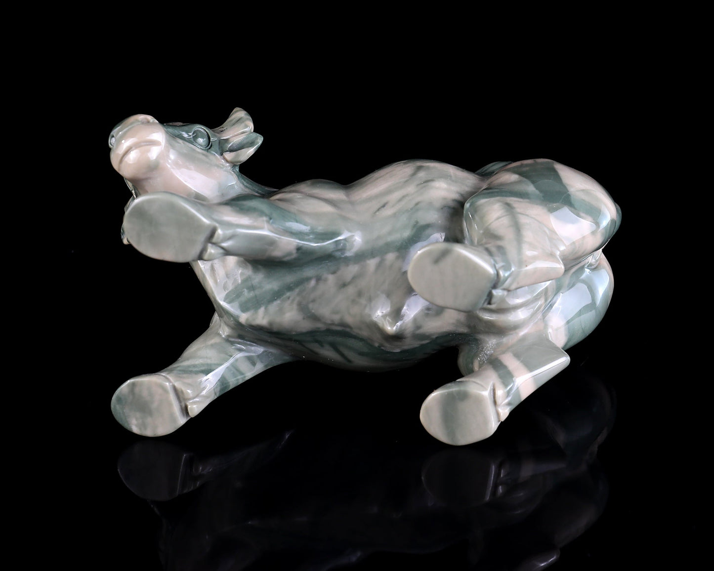 Nicedony 6.5" Jiulong Jade Hand Carved Crystal Cattle Sculpture - View 8