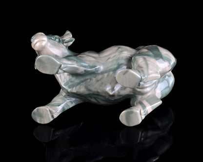 Nicedony 6.5" Jiulong Jade Hand Carved Crystal Cattle Sculpture - View 8