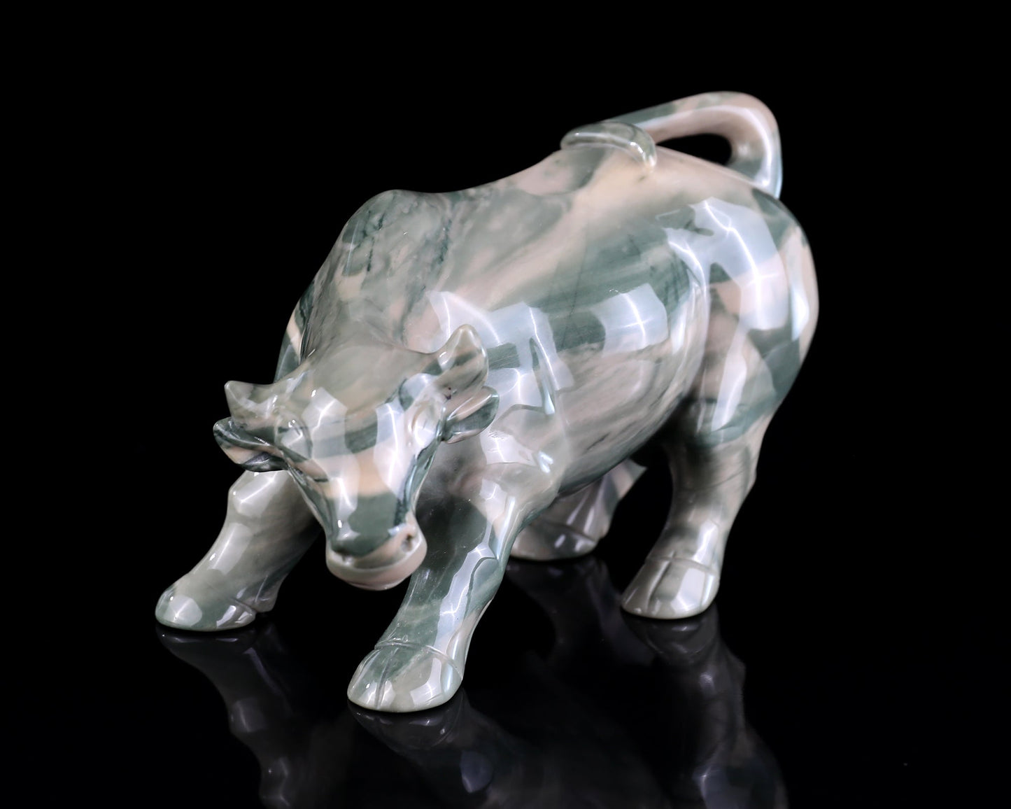 Nicedony 6.5" Jiulong Jade Hand Carved Crystal Cattle Sculpture - View 9